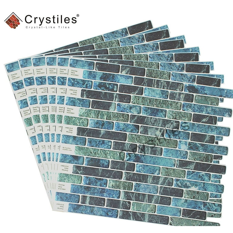 Crystiles Blue, Green, Turquoise and Black Marble, 10 in. x 10 in. Peel and Stick Vinyl Wall Tile Backsplash (6-Pack) Crystiles Blue, Green, Turquoise and Black Marble, 10 in. x 10 in. Peel and Stick Vinyl Wall Tile Backsplash (6-Pack)