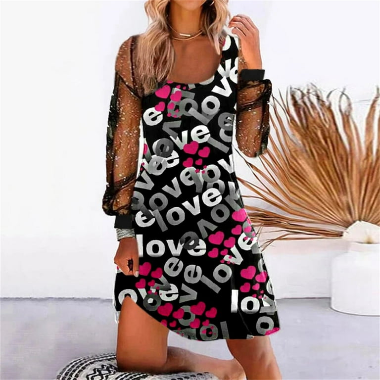 EHQJNJ Winter Dresses for Women Ladies New Spring and Summer Mesh Printed  Long-Sleeved Casual Dress Casual Dresses for Women Winter Long Green  Sweater