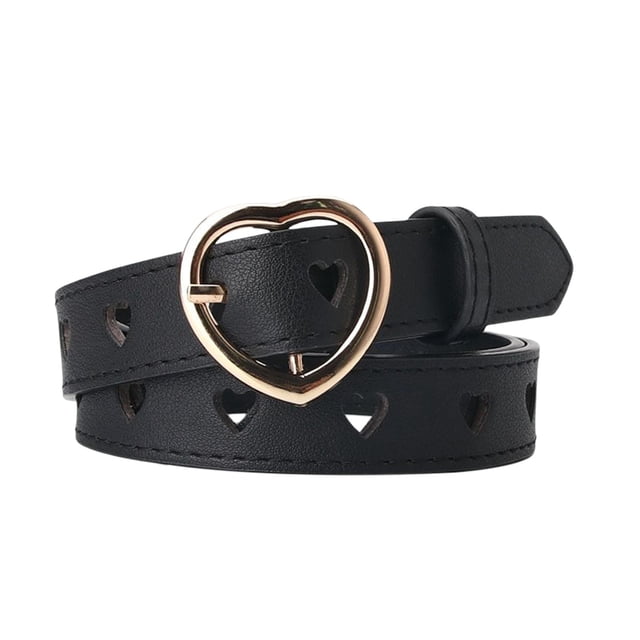 Cinturón con hebilla de corazón de perla a la moda para mujer, correa ancha de piel sintética para mujer negro Jinwen cinturones de cintura