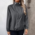 thumbnail image 3 of Women's Long-sleeved Windbreaker Baeitkot Women's Solid Color Zippered Long-sleeved Windbreaker with Pockets Gray L, 3 of 6