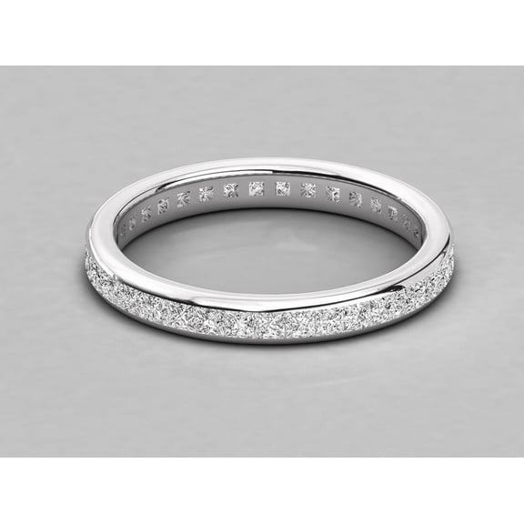 solitaire jewels 1.5TCW Channel Set Princess Moissanite Eternity Wedding Band, 14K White Gold Plating over Silver, D Color VVS Clarity