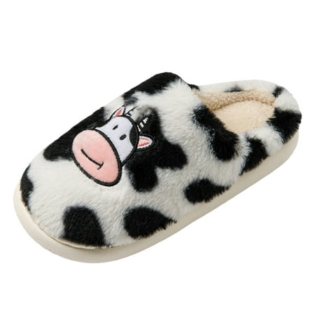

Quealent Adult Women Shoes Slipper Women Cute Cartoon Cow Cotton Slippers Indoor Anti and Warm Plush Shoes In Women Slippers Memory Foam Hard Sole White 7.5
