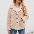 thumbnail image 4 of Fesfesfes Plush Coat for Women Fall Winter Lapel Solid Color Long Sleeve Button Plush Jacket Tops Sale on Clearance, 4 of 9