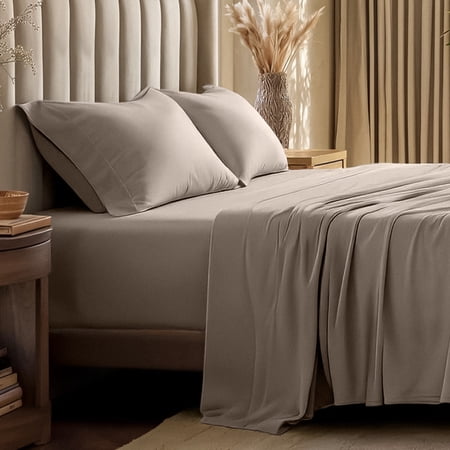 Bare Home Organic Jersey Sheet Set - 100% Organic Cotton - Deep Pocket - 3 Piece - Twin Taupe