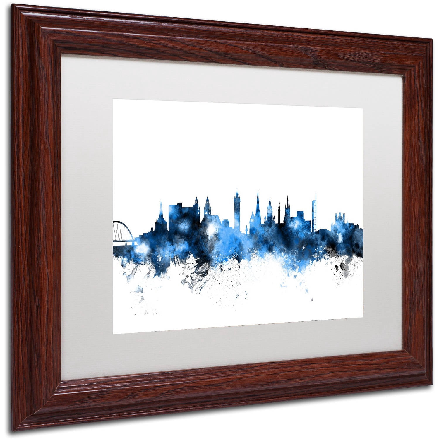 Trademark Fine Art "Glasgow Scotland Skyline White" Canvas Art by Michael Tompsett, White Matte, Wood Frame