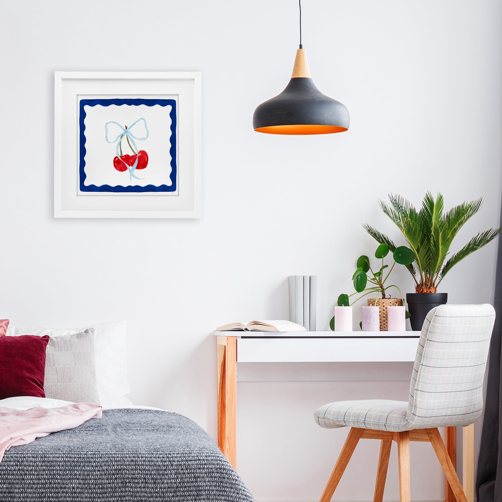 Stupell Industries Summer Bordered Cherries White Framed Print Under Glass, design by Lucille Price