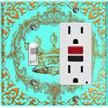 Metal Light Switch Plate Cover Elegant Teal Crown Frame FRA019