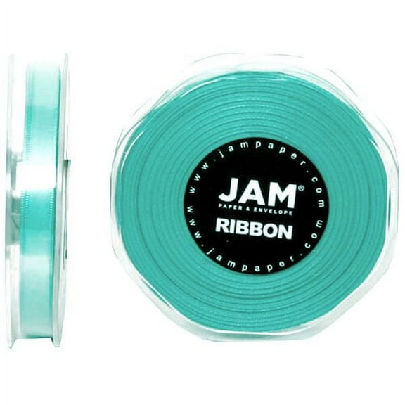 JAM Paper Double Faced Satin Ribbon, 3/8 inch Wide X 25 Yards, Teal Blue, Sold individually