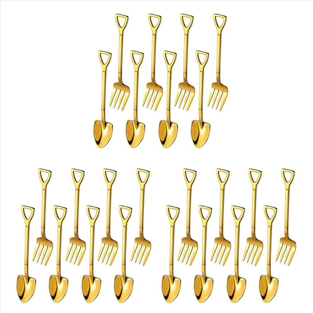 24 Piezas Pala Cuchara Tenedor Pala Cuchara de Café Manija de Pala Cuchara de Postre Cuchara de Helado Cuchara de Helado Forma de Pala Tenedor (Dorado)
