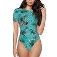 thumbnail image 2 of Uemuo Hawaii Palms Pattern Women's One Piece Short Sleeve Swimsuit Rash Guard Surfing Modest Quick-drying Swimsuit Beach Essentials-Large, 2 of 9