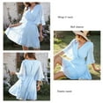 thumbnail image 2 of Vestido De Manga Acampanada, Vestido De Poliéster Con Cuello En V, Cintura Elástica, Suave, Lavable Para Compras Y Citas ANGGREK Azul claro S, 2 of 6
