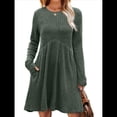 thumbnail image 2 of Vestido de Larga para Mujer, Cuello Redondo, Cintura Alta, Túnica con Bolsillos Verde XL, 2 of 6