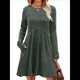 thumbnail image 2 of Vestido de Larga para Mujer, Cuello Redondo, Cintura Alta, Túnica con Bolsillos Verde L, 2 of 6