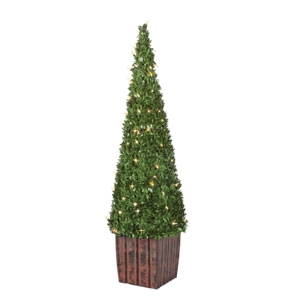 Gerson 3.5Ft. PreLit Potted Faux Boxwood Tree with 100 Warm White LED