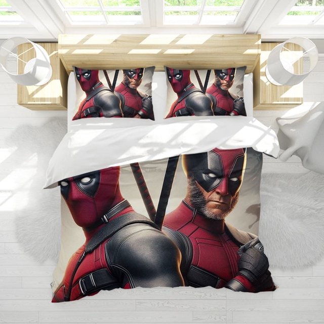 Juego de edredón Deadpool para cama individual Juego de edredón Deadpool para niñas y niños, suave, transpirable, resistente a la decoloración, 3 piezas, incluye 1 edredón y 2 fundas de almohada