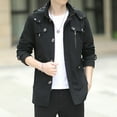 thumbnail image 2 of Jackets for Men Twill Cotton Cargo Trench Coat Hooded Winter Trucker Work Parka Coat Zip Up Mid-Length Coat Outerwear, 2 of 4