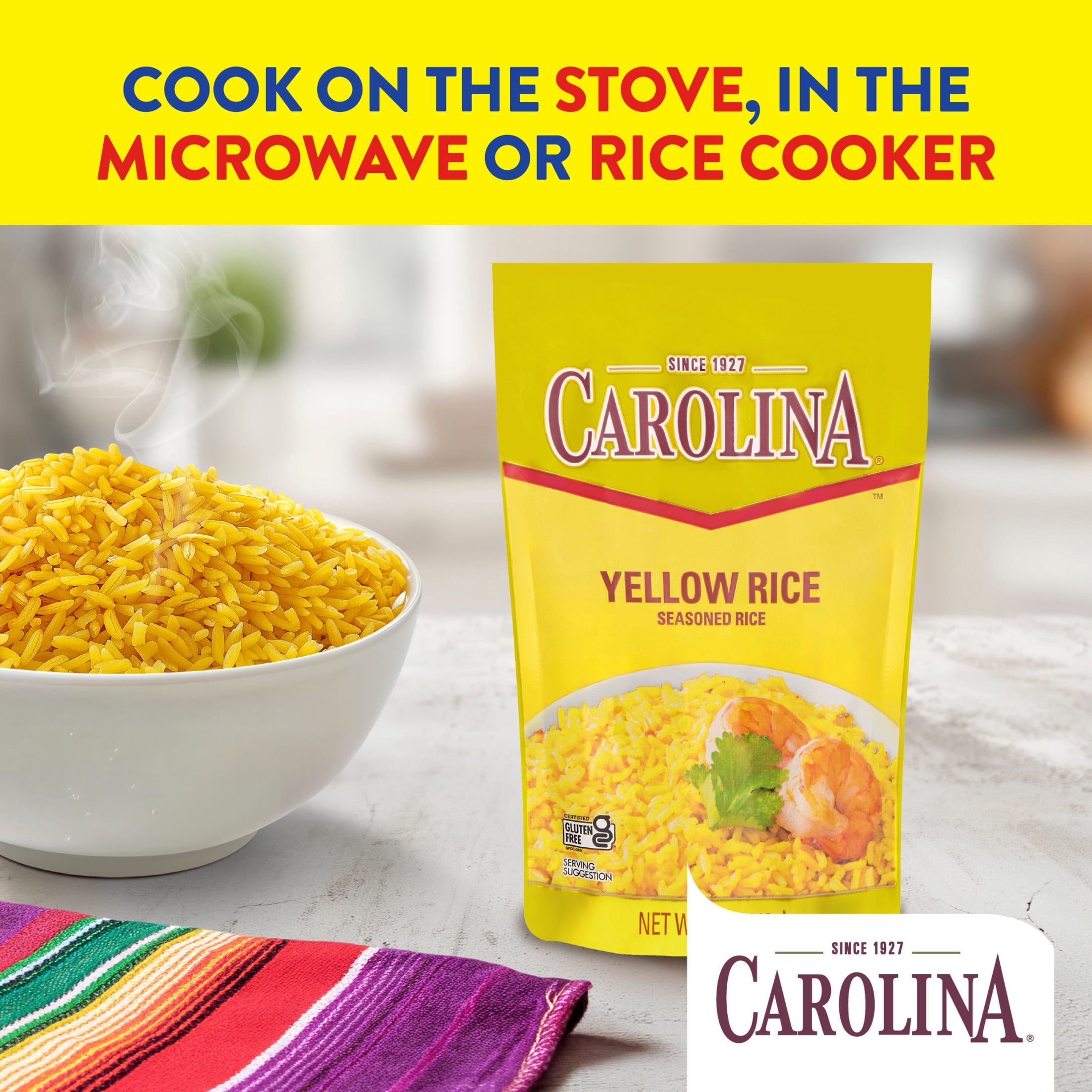 (3 pack) Carolina Seasoned Saffron Yellow Rice, Seasoned Long-Grain Rice with Spices, Gluten Free, 5 oz Bag