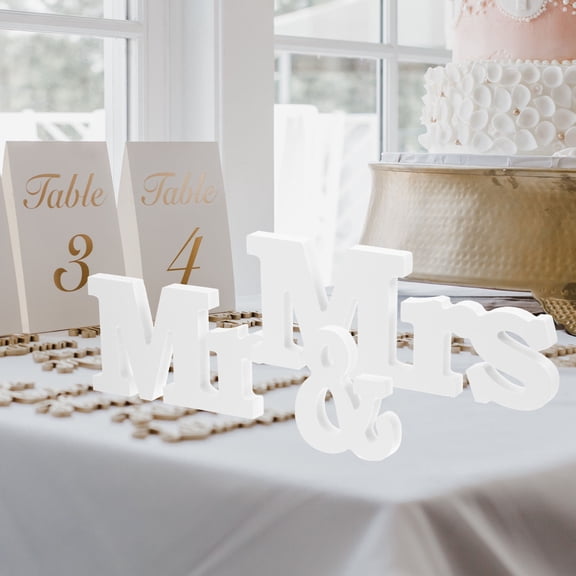 BESTYASH Wedding Table Decor Mr and Mrs Crafts White Centerpiece for Indoor Events 1 Set