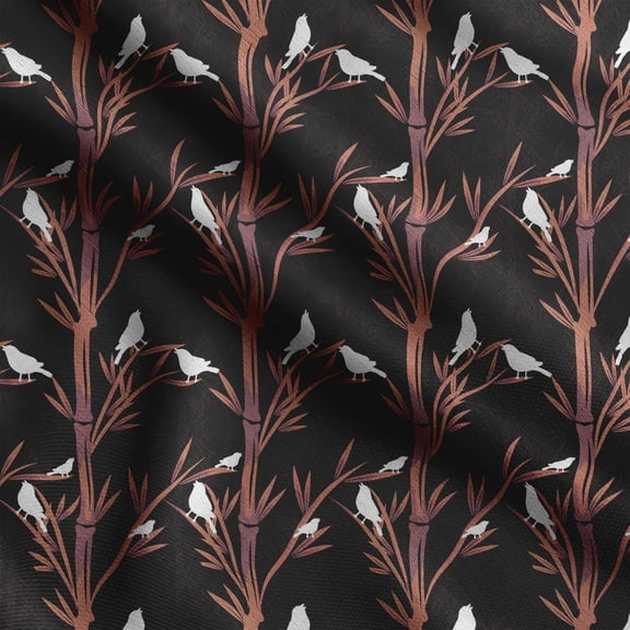 Soimoi Bird With Leaves Print, Silk Fabric, Decor Sewing Fabric by The Yard 42 Inch Wide,Decorative Fabric for Shirts Suits Ties, Black
