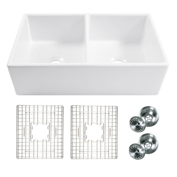 Thompson Traders Kda-496Fc 33" Farmhouse Double Basin Fireclay Kitchen Sink - White