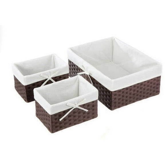 Mainstays Dark Brown Rolled Paper Storage Basket Set, 3 Piece