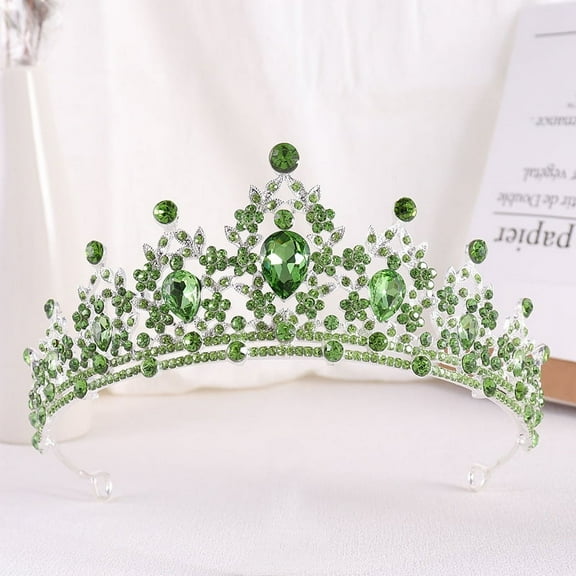 Namzi Wedding Tiara for Bride Princess Tiara Headband Bridal Crown,Crystal Rhinestone Hair Jewelry Decor for Queen Girl Bride Birthday Prom Wedding Pageant Halloween Costume Party(Green)