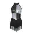 thumbnail image 3 of inlzdz Women's Shiny Sequin Jazz Latin Dance Leotard Tassel Hem Bodysuit Rumba Samba Dancing Outfit Black S, 3 of 5