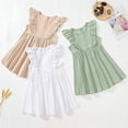 thumbnail image 2 of FLMEI Kids Toddler Girls Dresses Cotton Dress Solid Color Linen Ruffle Sleeveless 2-6Years Baby Casual Party Dresses, 2 of 8