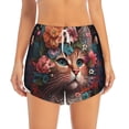 thumbnail image 4 of Lsque Flower Crown Cat Printed Women's Running Shorts with Liner Pockets,Elastic Quick Dry Workout Athletic Gym Yoga Shorts,Womens High Waist Shorts-Medium, 4 of 9