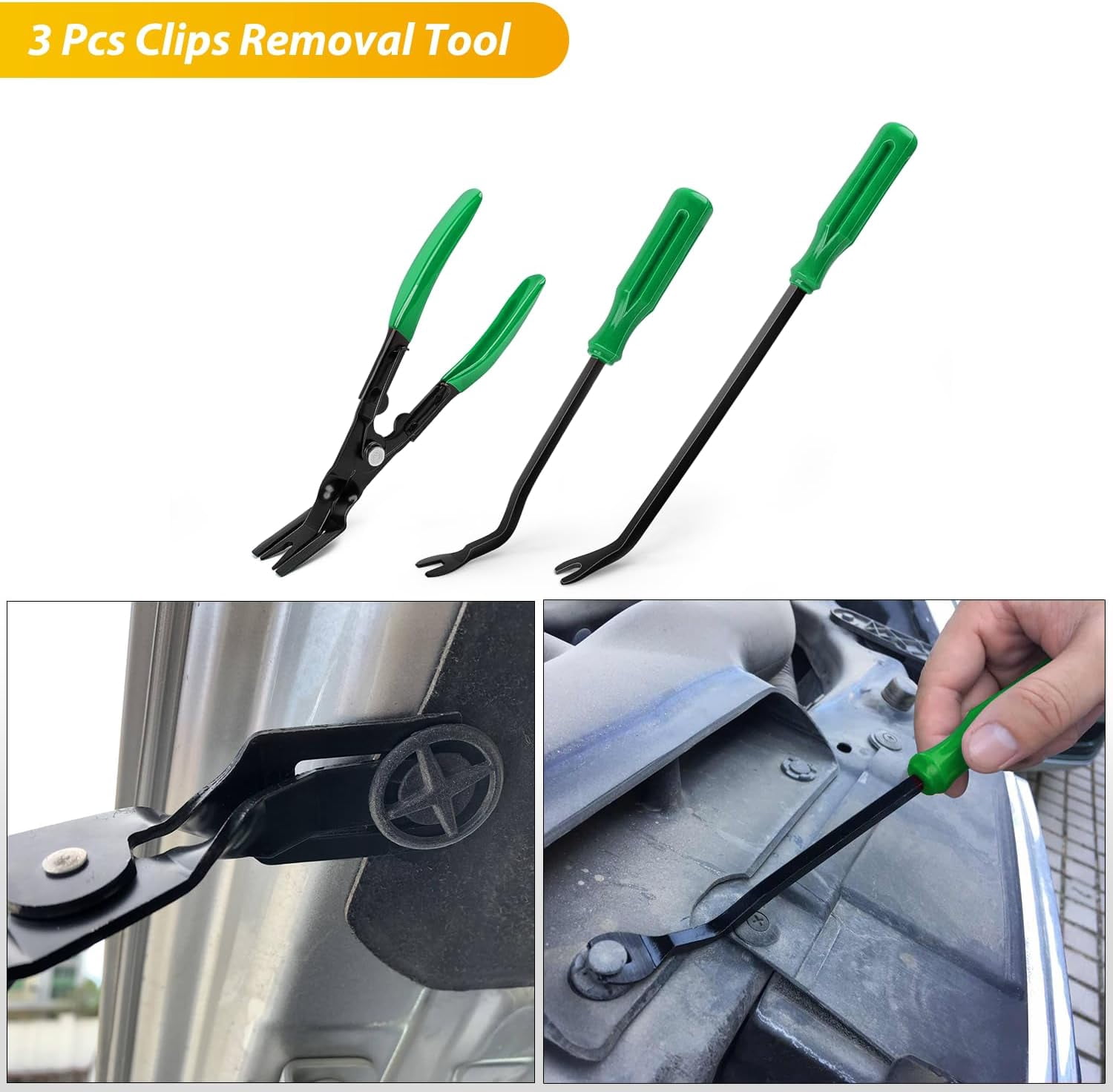 GOOACC 102Pcs Trim Removal Tool, Auto Push Pin Nylon Bumper Retainer Clip Set Fastener Terminal Remover Tool Round Handle Crowbar Kit Car/Radio Panel, Green
