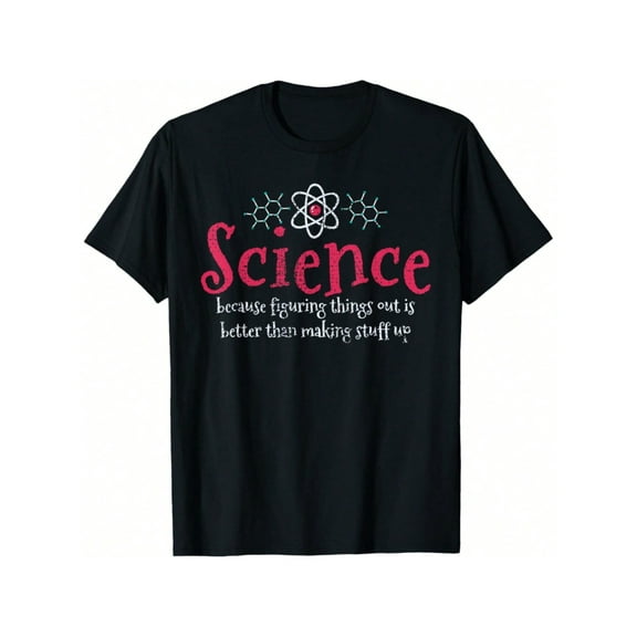 Science Graphic Cotton Tee - Funny & Comfortable Short-Sleeve T-Shirt for Men and Women, Black with White Atom Design, 100% Cotton, Perfect for Casual Outings, Hiking, or Running, Cotton T-Shirt