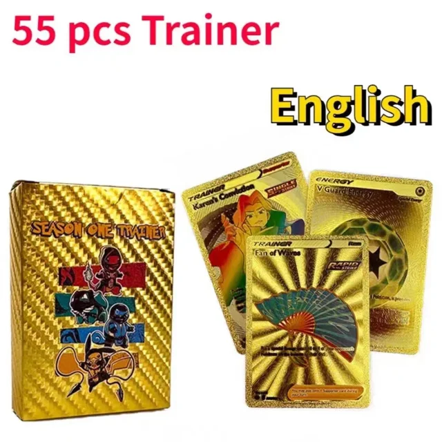 Tarjetas coloridas de lámina dorada de Pokémon, 55 piezas, Pikachu, Charizard, Arceus, Diamante arcoíris, inglés, francés, español, alemán, VMAX, GX, VSTAR