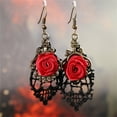 thumbnail image 2 of UDIYO 1 Pair Women Fashion Lace Red Rose Hollow Dangle Hook Earrings Jewelry Gift, 2 of 7