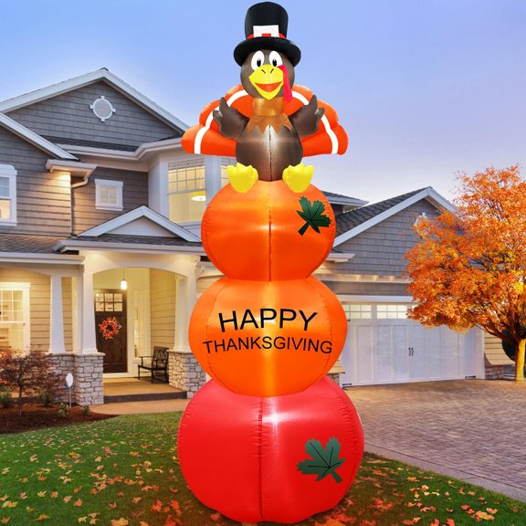8 Foot Tall Thanksgiving Inflatables Turkey Outdoor Decorations Blow Up Turkey Pumpkin Yard Decorations Build-in LED Lights Thanksgiving Decorations Outside Lawn Garden Indoor Holiday Party