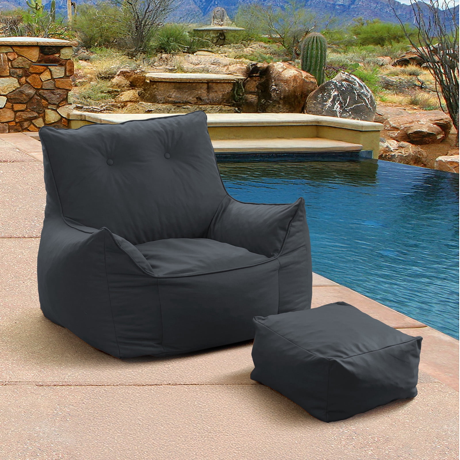 Modern Giant Bean Bag Chair with Ottoman Bean Bag Couch Sofa with Footstool Lounge Large Bean Bag Chairs for Adults Reading Chair for Bedroom Living Room ( Button Type)