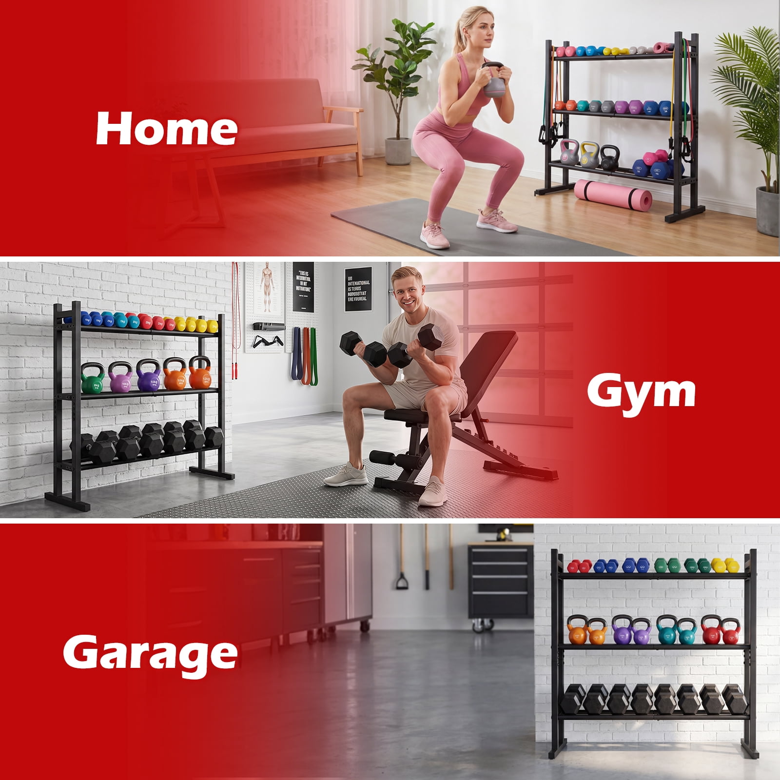 Costway 3-Tier Dumbbell Rack, 529LB Capacity Heavy-Duty Adjustable Weight Rack Stand
