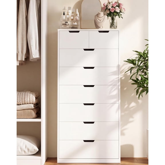 Toogaho Tall 8 Drawer Dresser, Modern Chest of Drawers for Bedroom,Closet Dressers with Drawers for Living Room Entryway,White Vertical 8 Drawer Dresser