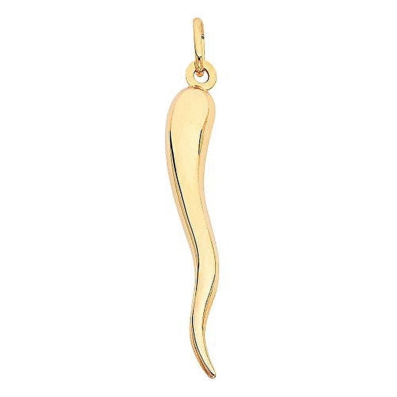Cornicello Italian Horn Charm Solid 14k Yellow Gold Long Dangle Pendant Polished Genuin