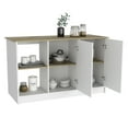 thumbnail image 3 of Four Open Shelves And Two Cabinets Kitchen Island, Oak / White, Chic Design Rectangular Island With Cabinets, White Finish, 3 of 3