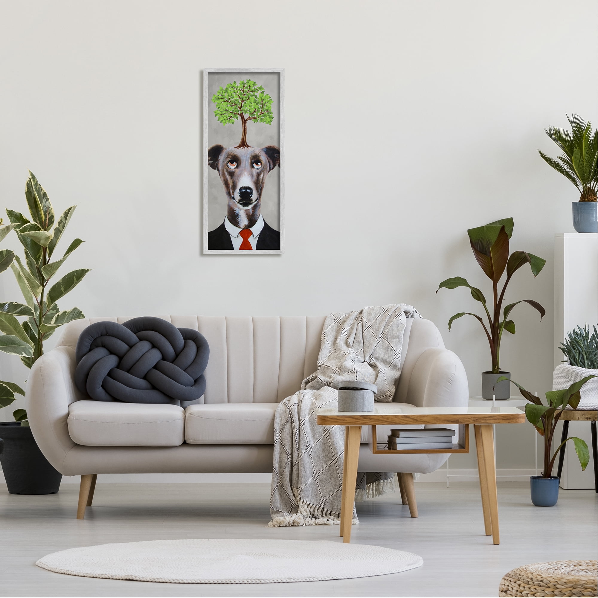 Stupell Industries Tree Growing Dog In Suit Animals & Insects Painting Gray Framed Art Print Wall Art