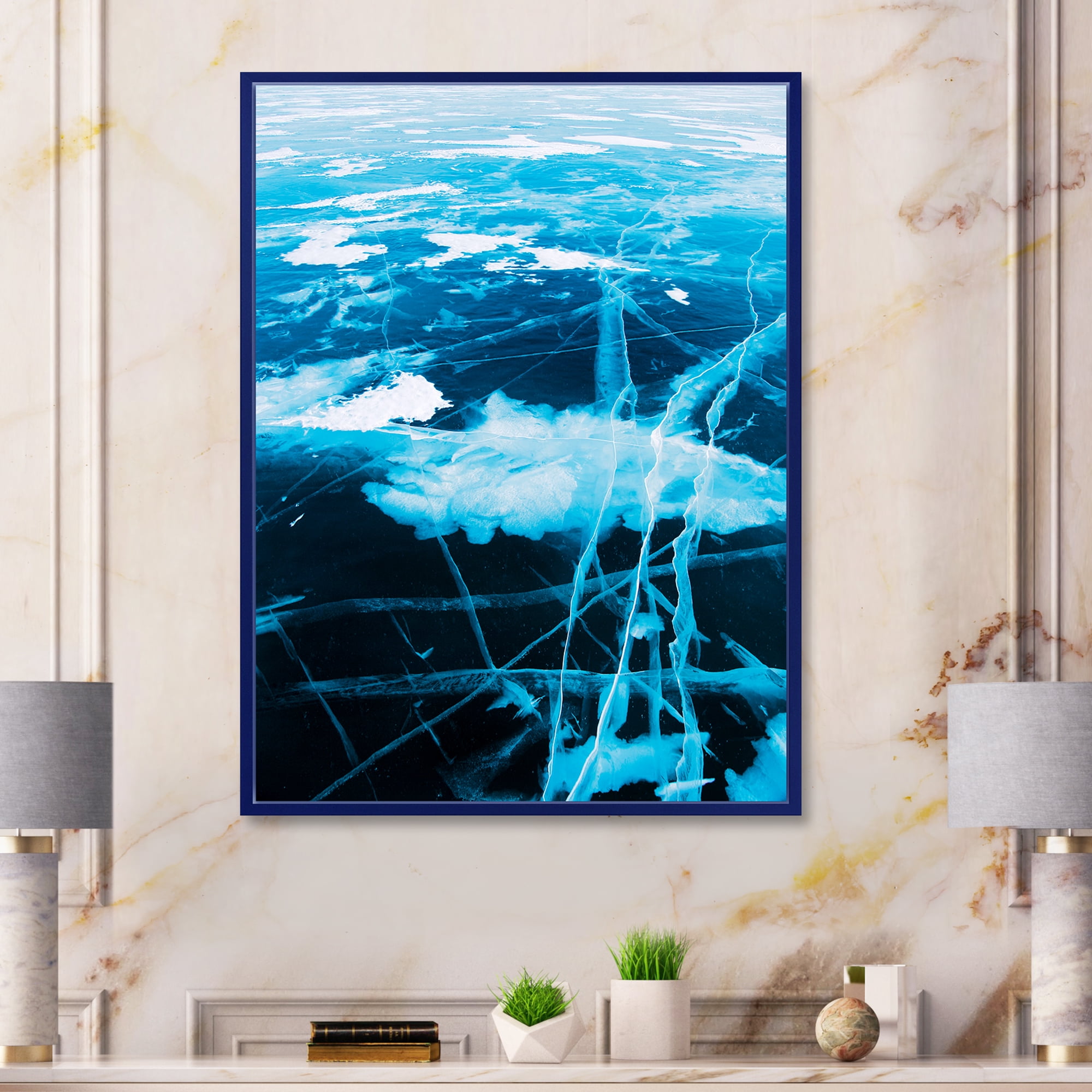 Designart 'White and Blue Ice Structure I' Modern Framed Canvas Wall Art Print