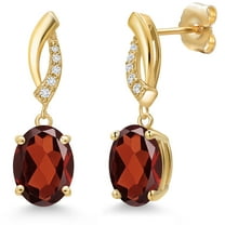 Gem Stone King 14K Yellow Gold Red Garnet and Lab Grown Diamond Earrings for Women | 4.30 Cttw | Gemstone January Birthstone | Oval 9X7MM