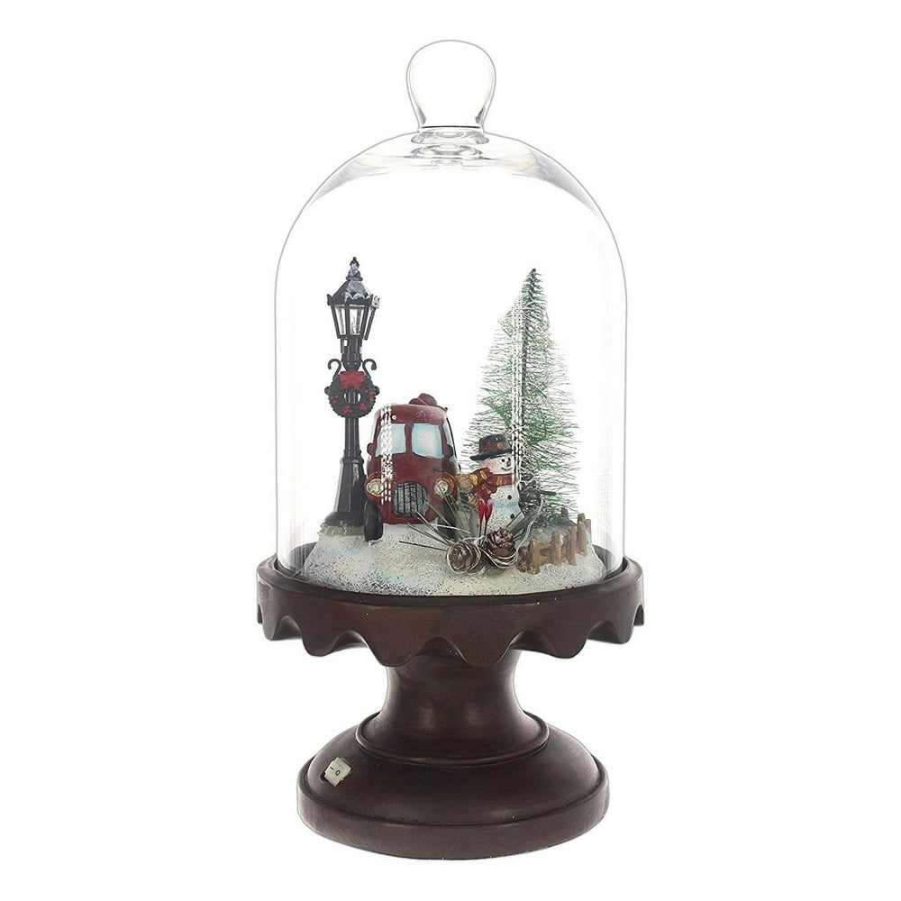 HOLIDAY VILLAGE LED Lighted Glass Dome Christmas Pedestal, 13.5" Tall