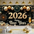 thumbnail image 3 of Gold Silver Theme Happy New Year Banner Festive Style 2026 New Year Display Decorative Ornaments Clock New Year Backdrop for New Year Party Holiday Celebration Indoor Decoration, 3 of 9