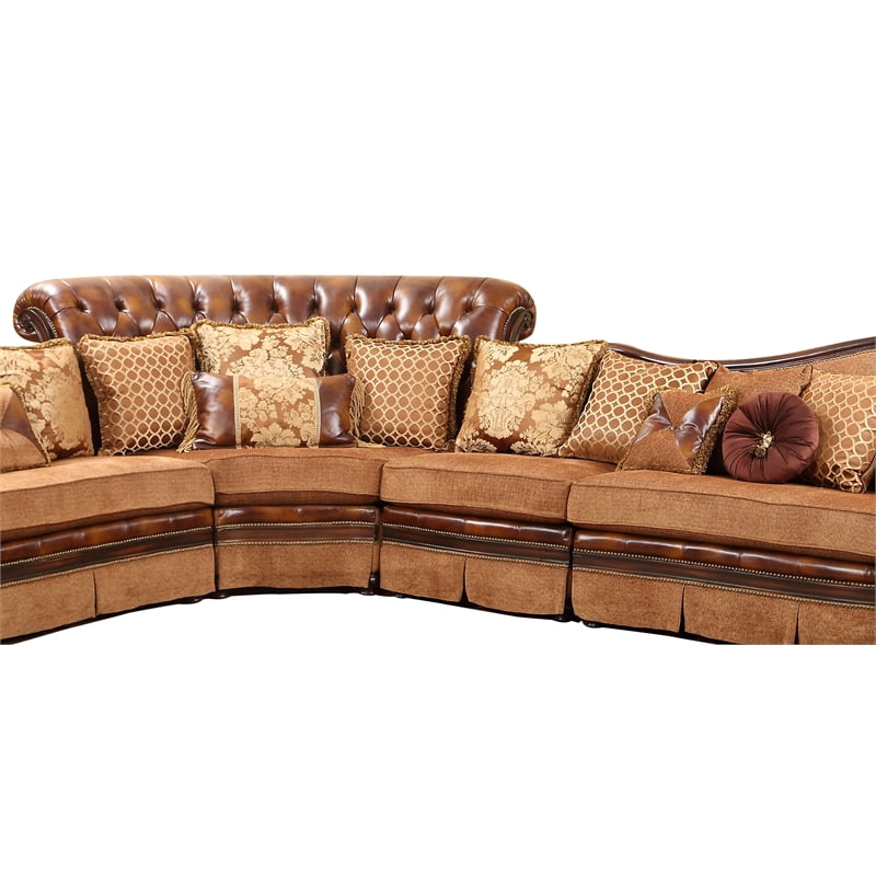 Cosmos Furniture Linda Sectional Traditional Leather Sofa In Cherry Wood Com Cosmos Furniture Linda Sectional, Sectional Sofas Baton Rouge