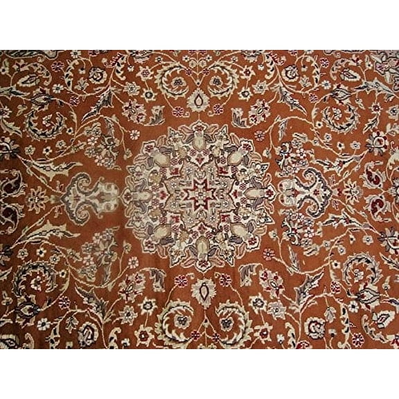 Ahmedani Linen Exclusive Burnt Orange Rust Floral Hand Knotted Any Room Area Rug Wool Silk Carpet (9 x 6) Foot