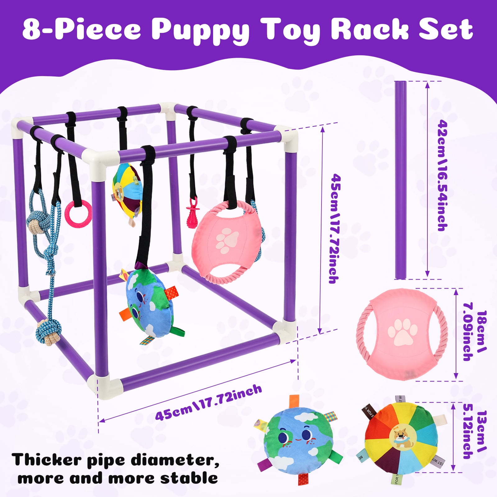 Austok Puppy Play Gym with 8 Hanging Toy Removable Dog Enrichment Playground Interactive Indoor Training Activity Center for Small Dog and Puppy PVC Frame