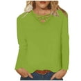 thumbnail image 1 of Timegard Hauts Grande Taille pour Femmes Col en V T-Shirts Unis Automne Décontracté Confortable Manches Longues, 1 of 5
