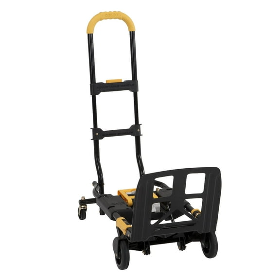COSCO Shifter XL 2-in-1 Folding Hand Truck and Cart with Extendable Handle and Folding Toe Plate, Compact Steel Dolly with 300 lb Capacity, Ideal for Home, Office, or Travel Use, Black/Yellow