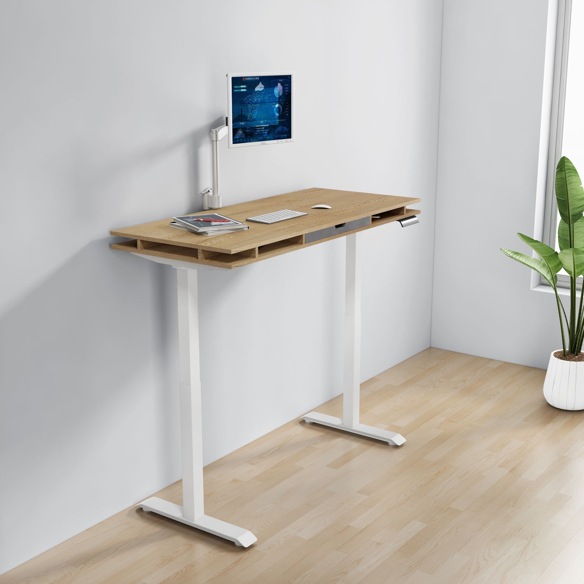 Resenkos Height Adjustable Computer Gaming Standing Desk Home Office Write Study Table, White Metal Frame